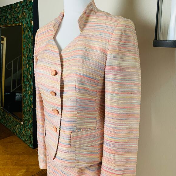 Vintage Bergamo By Ebi Size 4 2-Piece Suit Skirt w/ Blazer Jacket Tweed Striped - Picture 4 of 11
